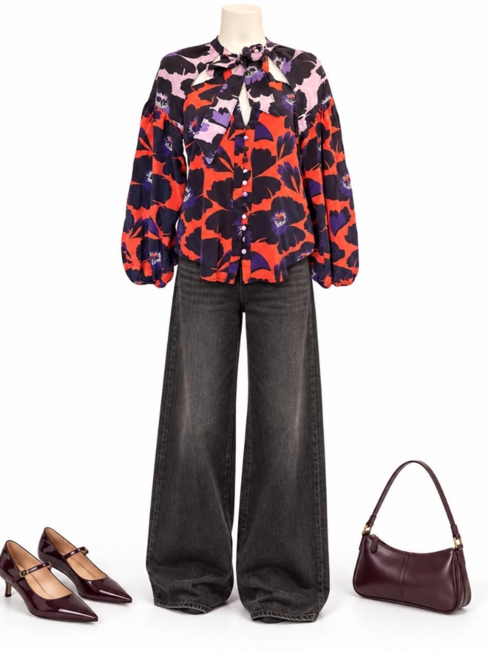 Maeve Anthropologie Floral Tie Neck Blouse Size Small